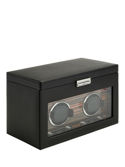 WOLF Roadster 2 Module Vegan Leather Watch Winder With Storage, Black - view 2, Black
