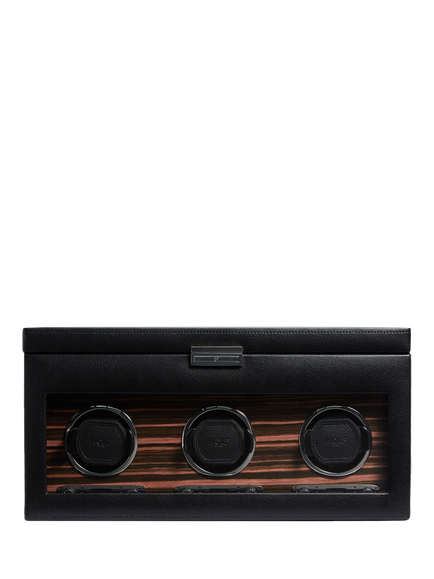 WOLF Roadster 3 Module Vegan Leather Watch Winder With Storage, Black, Black