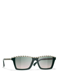 CHANEL Rectangular Sunglasses CH5548Q, Green, Green