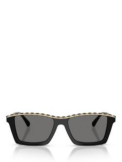 CHANEL Polarised Rectangular Sunglasses CH5548Q, Black - view 2, Black