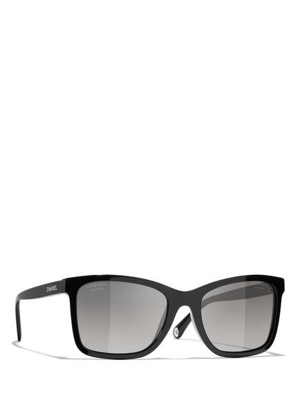 CHANEL Polarised Rectangular Sunglasses CH5551U, Black, Black