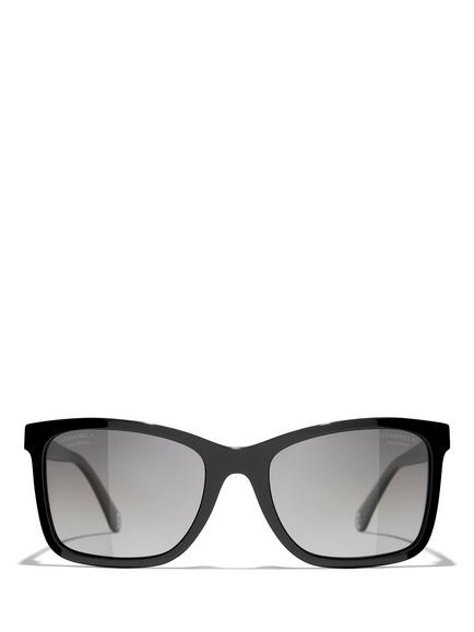CHANEL Polarised Rectangular Sunglasses CH5551U, Black - view 2, Black