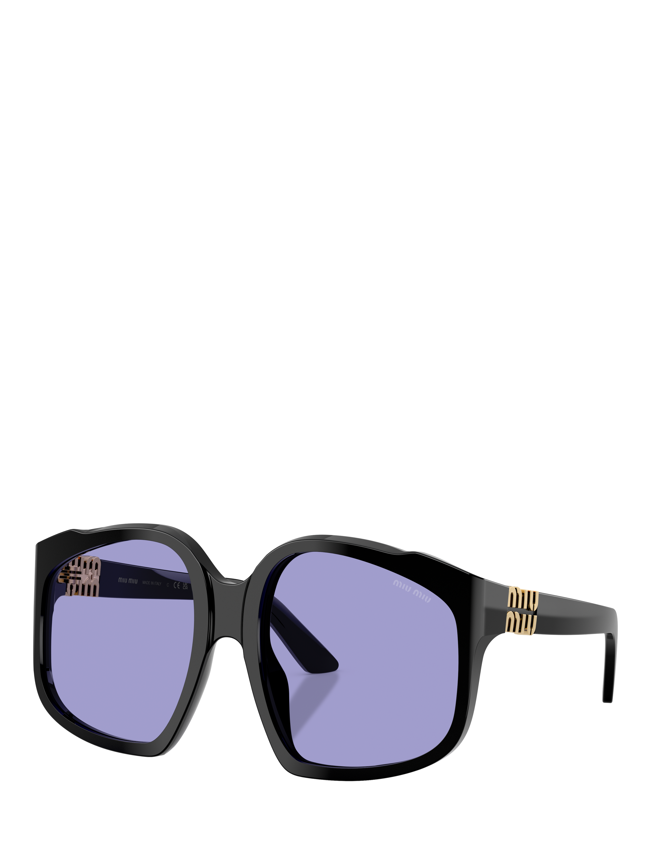 Product image 1 of 5, which shows Miu Miu MU A07S Women's Irregular Sunglasses, Black/Violet