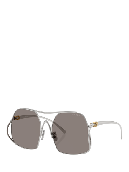 Miu Miu MUA55S Women's Square Sunglasses, Silver/Grey, Silver/Grey