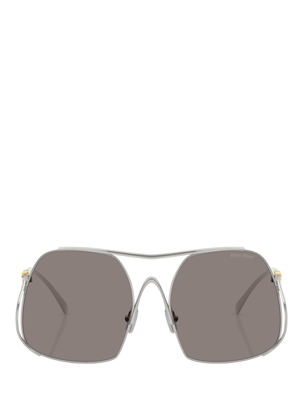 Miu Miu MUA55S Women's Square Sunglasses, Silver/Grey - view 2, Silver/Grey