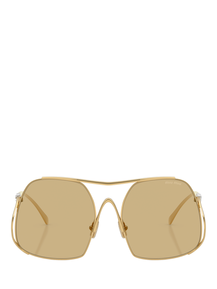 Miu Miu MUA55S Women's Square Sunglasses, Gold/Yellow - view 2, Gold/Yellow
