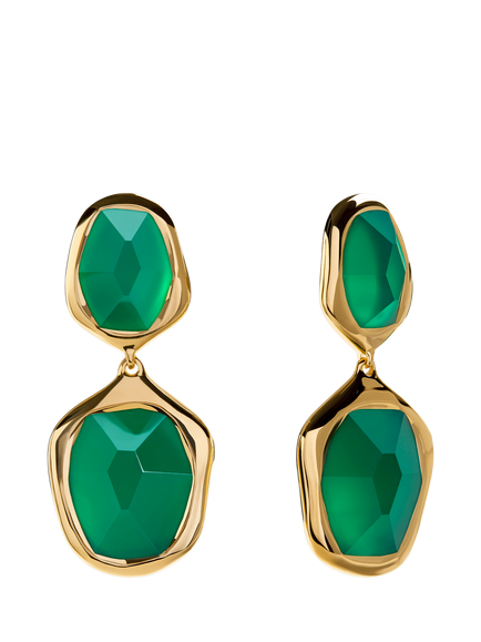 Monica Vinader Odyssey Double Drop Earrings, Green Onyx/Gold, Gold/Green