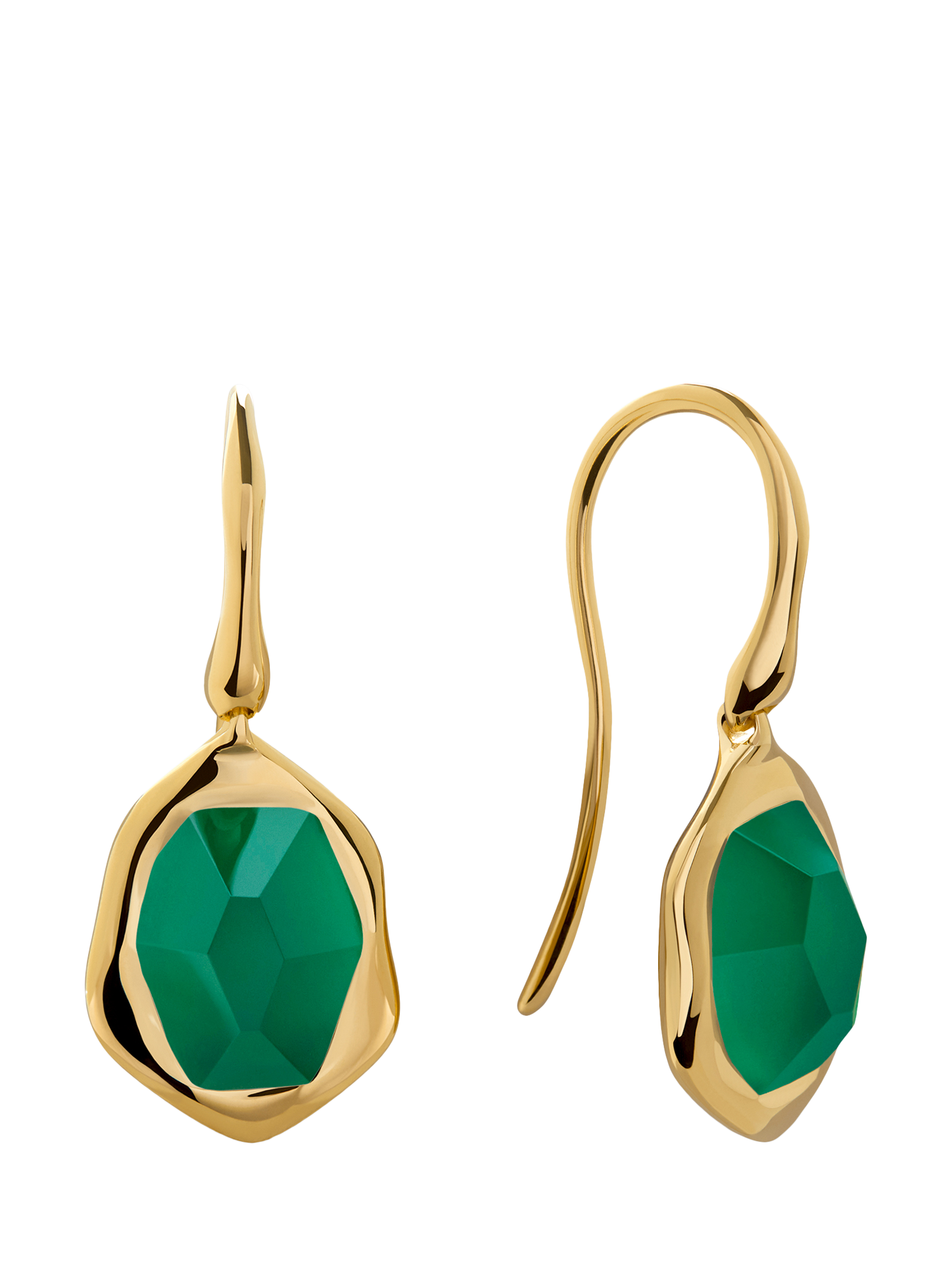 Product image 1 of 4, which shows Monica Vinader Odyssey Gemstone Drop Earrings, Gold/Green Onyx