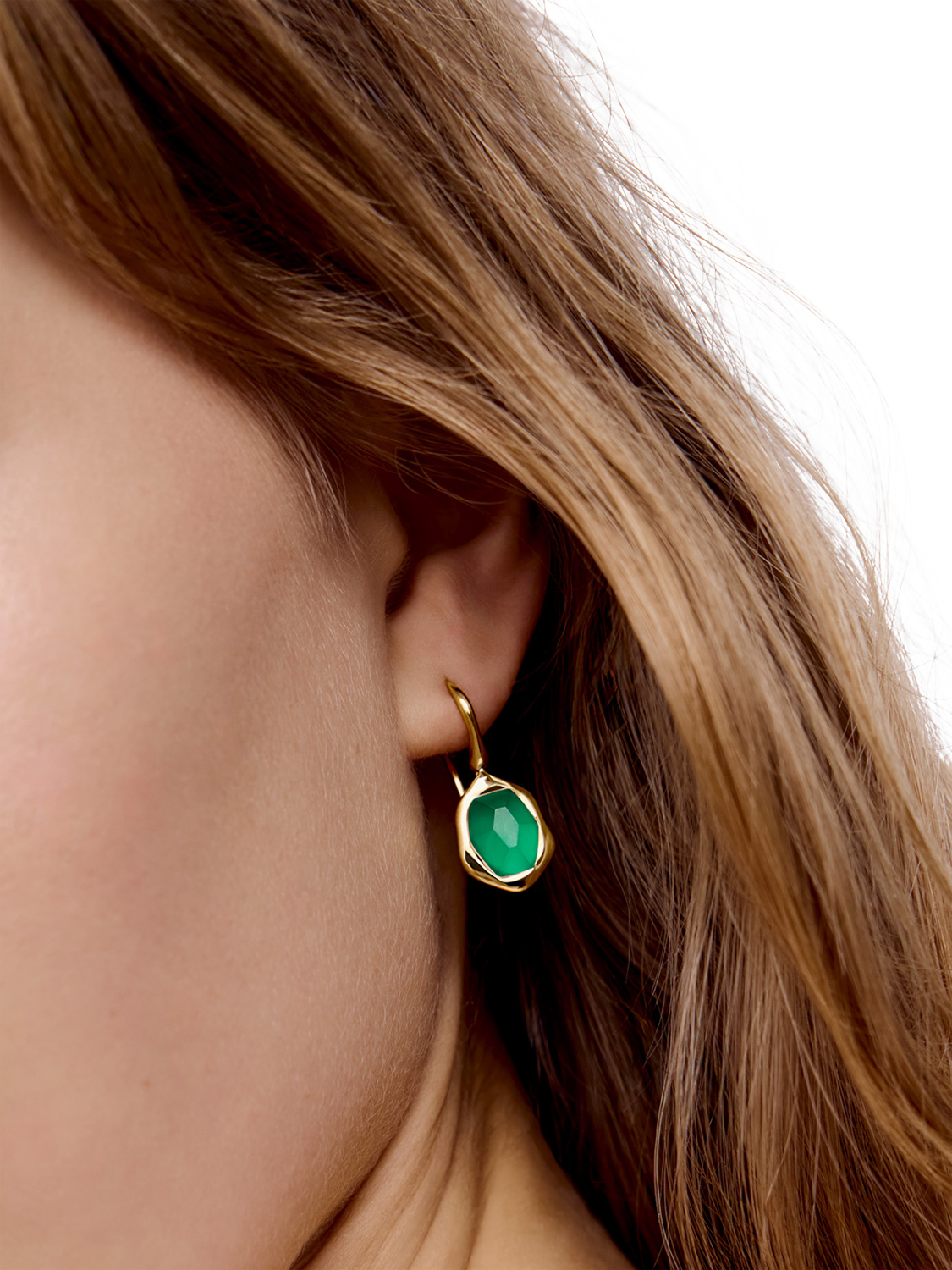 Product image 2 of 4, which shows Monica Vinader Odyssey Gemstone Drop Earrings, Gold/Green Onyx