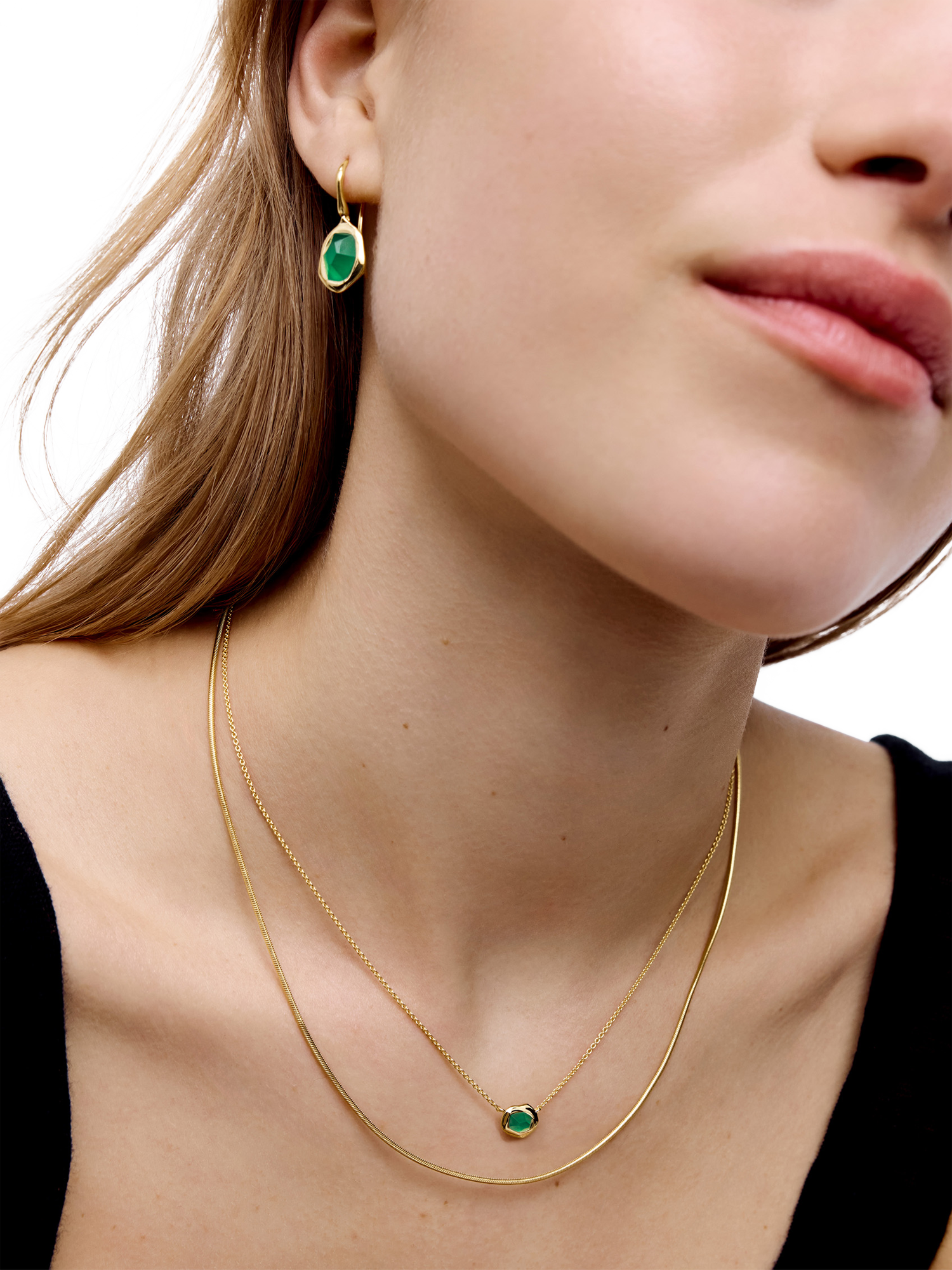 Product image 4 of 4, which shows Monica Vinader Odyssey Gemstone Drop Earrings, Gold/Green Onyx