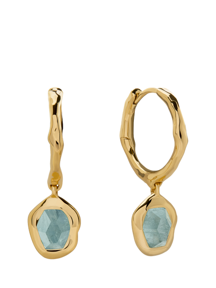 Monica Vinader Odyssey Huggie Earrings, Gold/Aquamarine