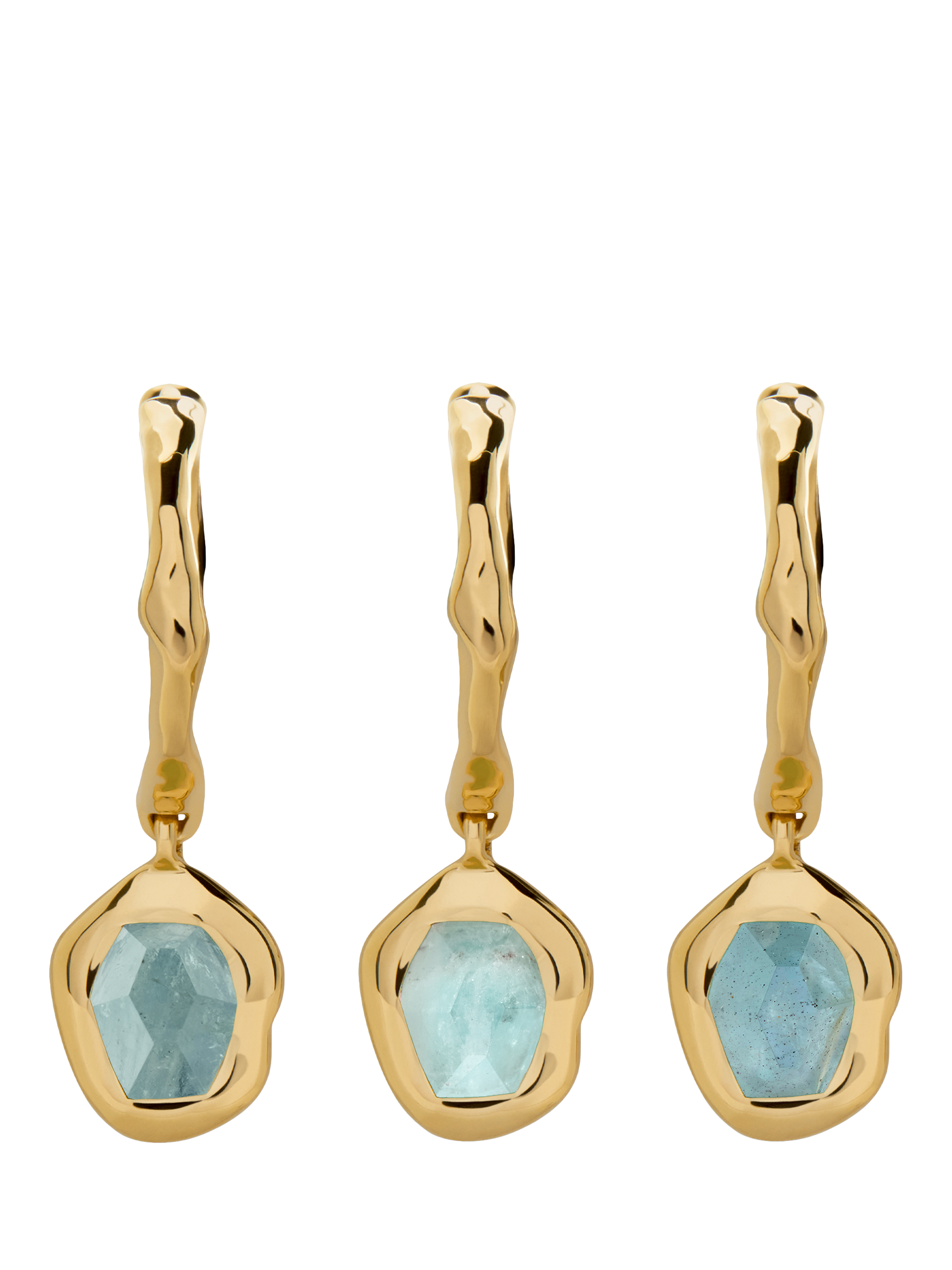 Product image 3 of 4, which shows Monica Vinader Odyssey Huggie Earrings, Gold/Aquamarine