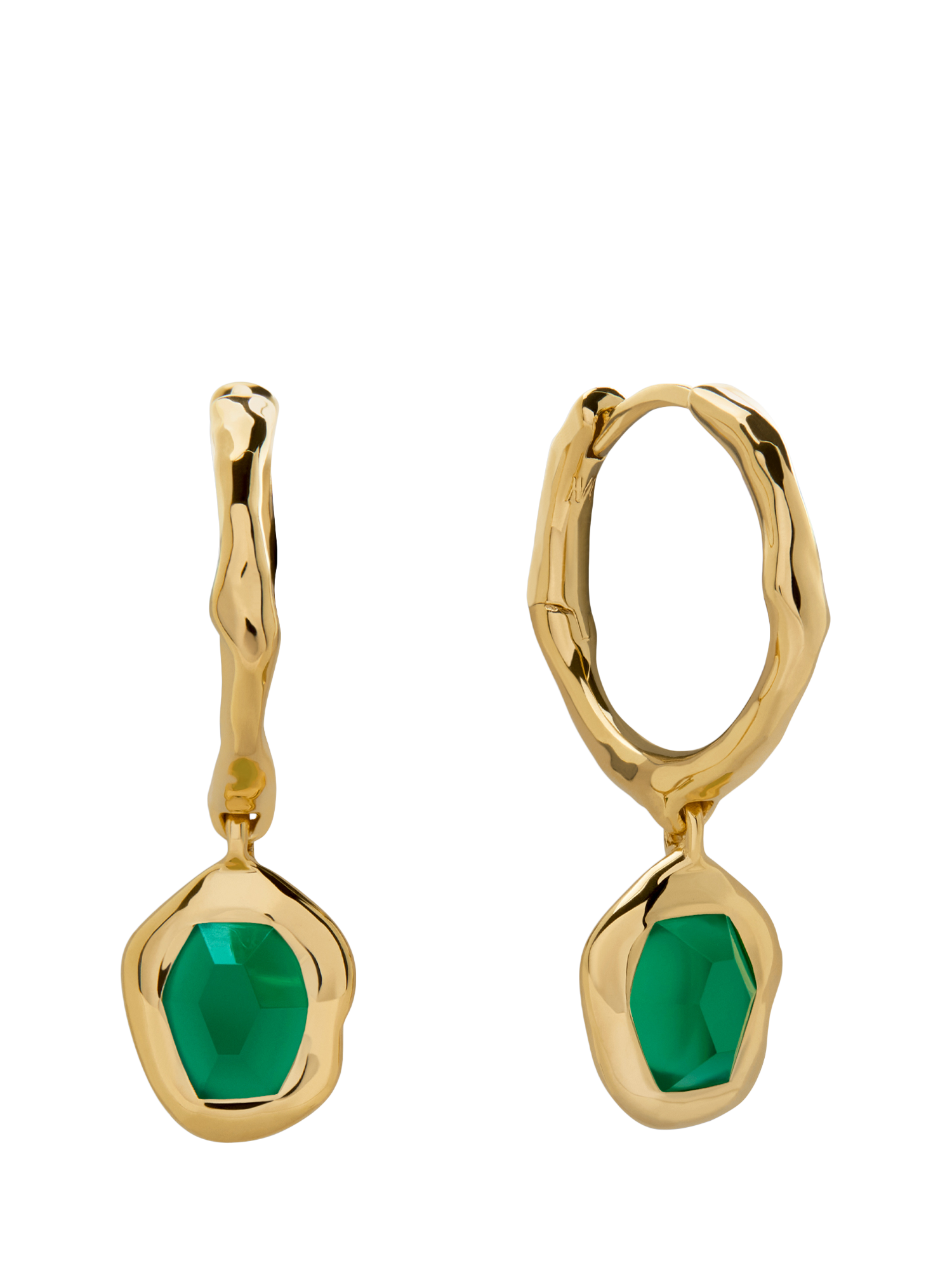 Product image 1 of 4, which shows Monica Vinader Odyssey Huggies, Gold/Green Onyx