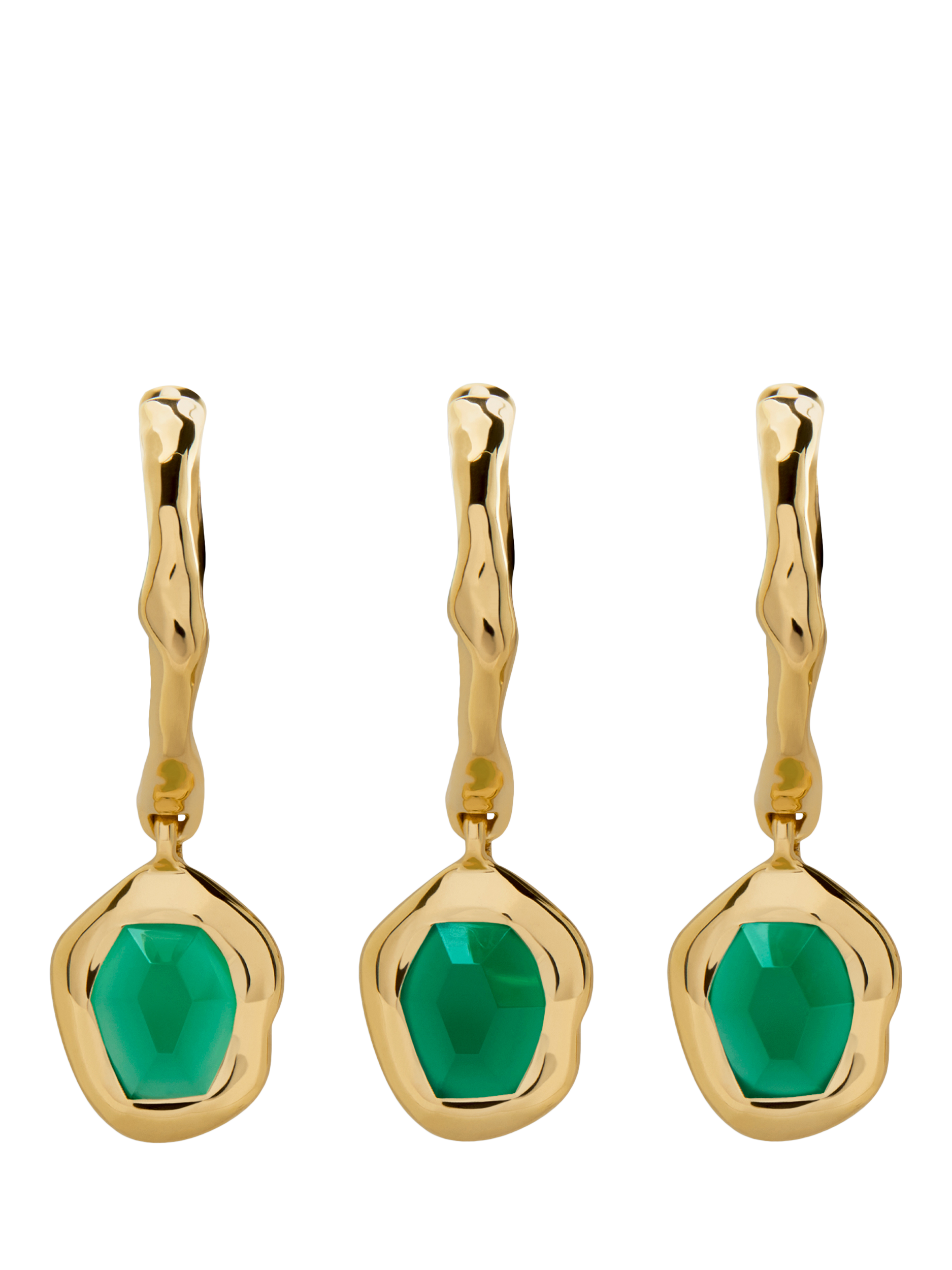 Product image 3 of 4, which shows Monica Vinader Odyssey Huggies, Gold/Green Onyx