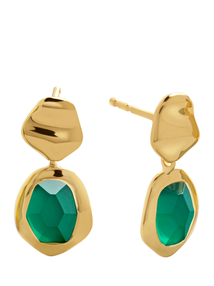 Monica Vinader Odyssey Small Drop Earrings, Green Onyx/Gold, Green