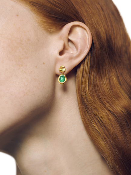 Monica Vinader Odyssey Small Drop Earrings, Green Onyx/Gold - view 2, Green