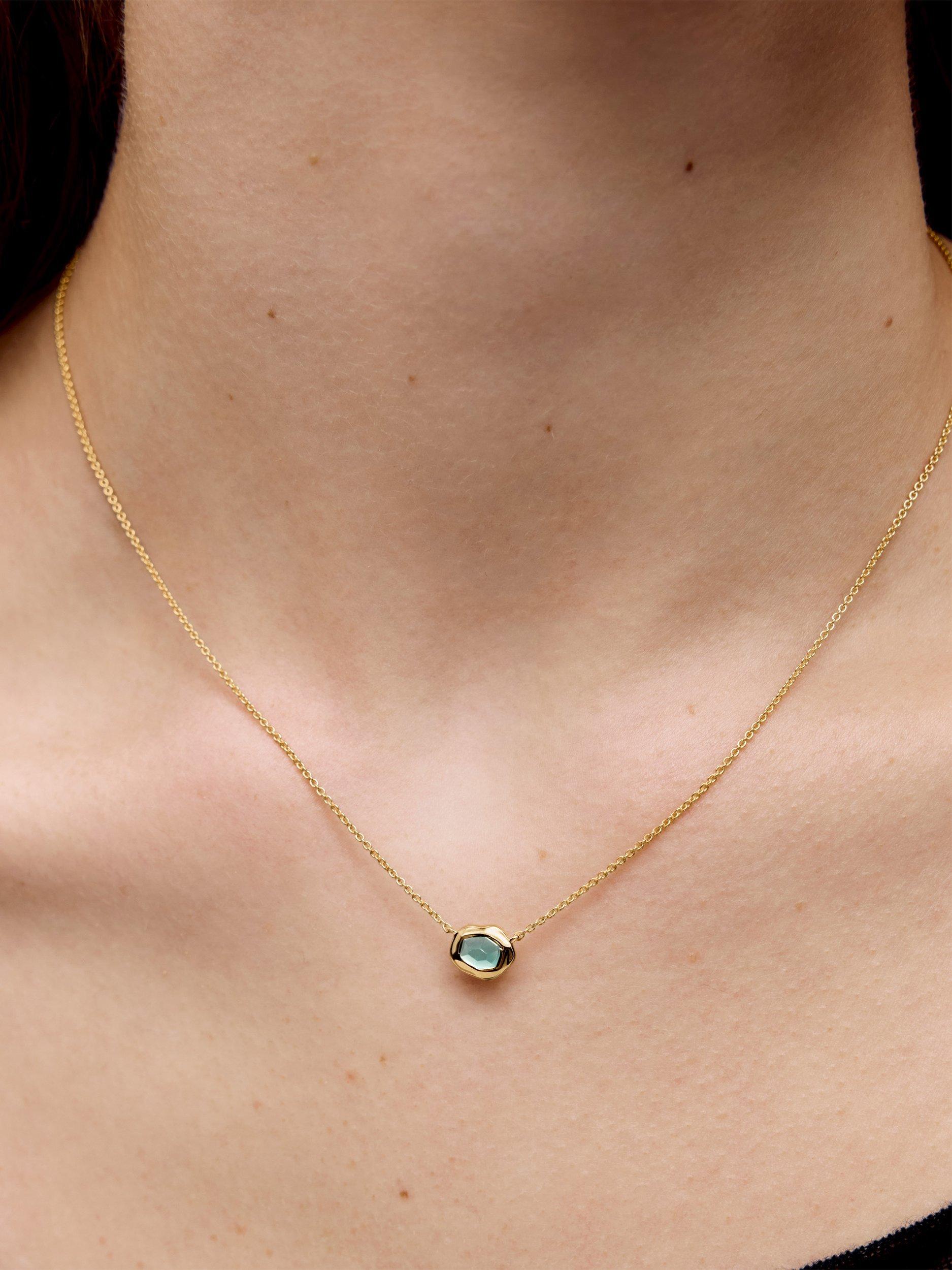 Product image 2 of 5, which shows Monica Vinader Odyssey Gemstone Chain Necklace, Gold/Aquamarine