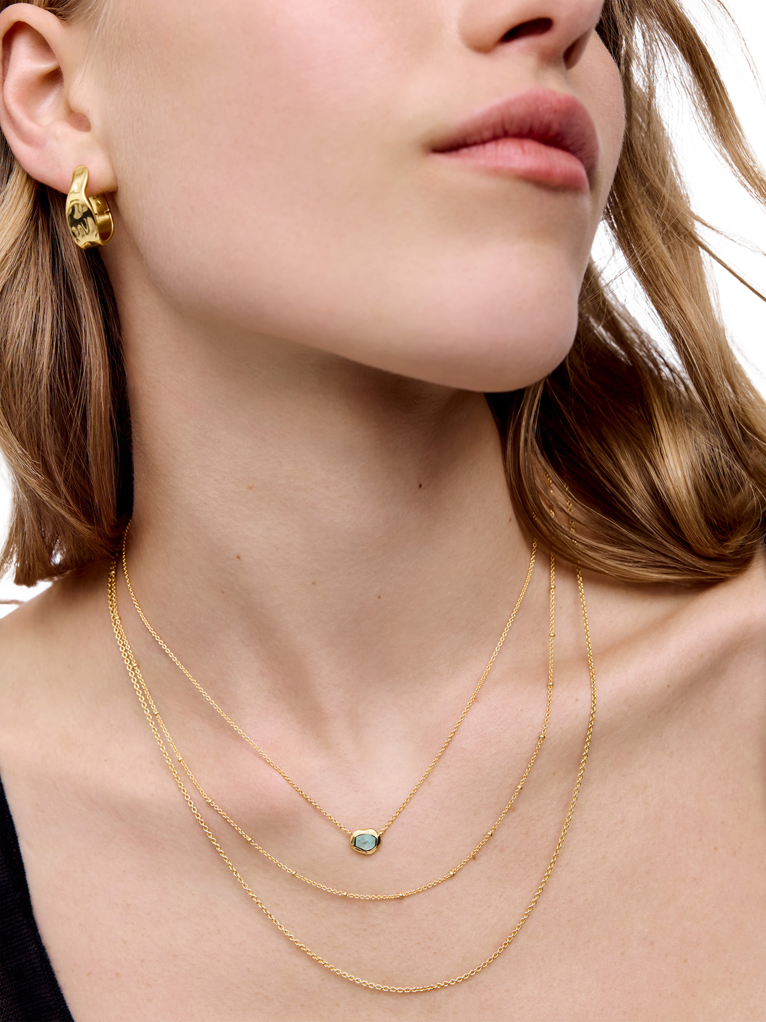 Product image 4 of 5, which shows Monica Vinader Odyssey Gemstone Chain Necklace, Gold/Aquamarine