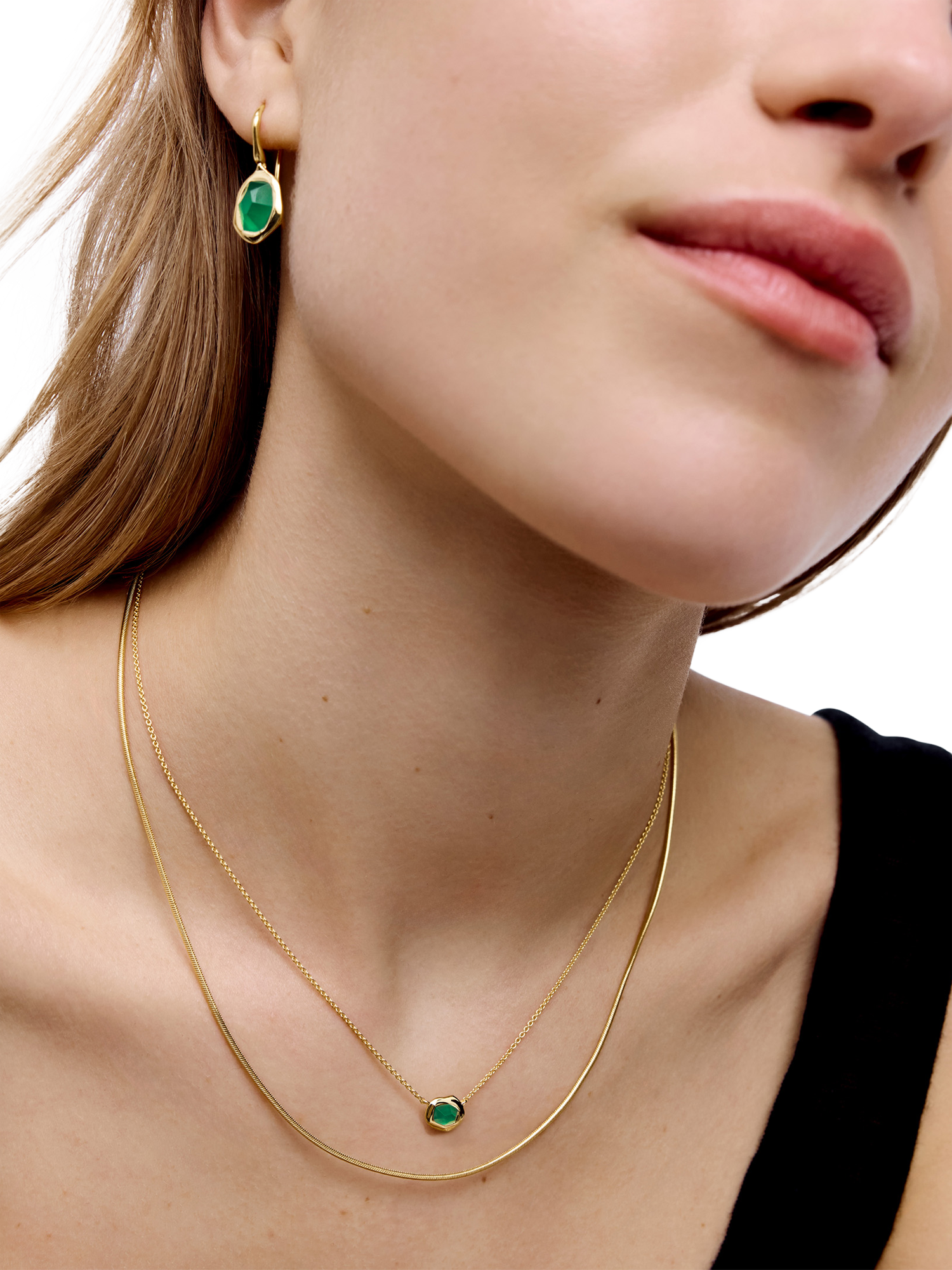 Product image 4 of 5, which shows Monica Vinader Odyssey Gemstone Chain Necklace, Gold/Green Onyx