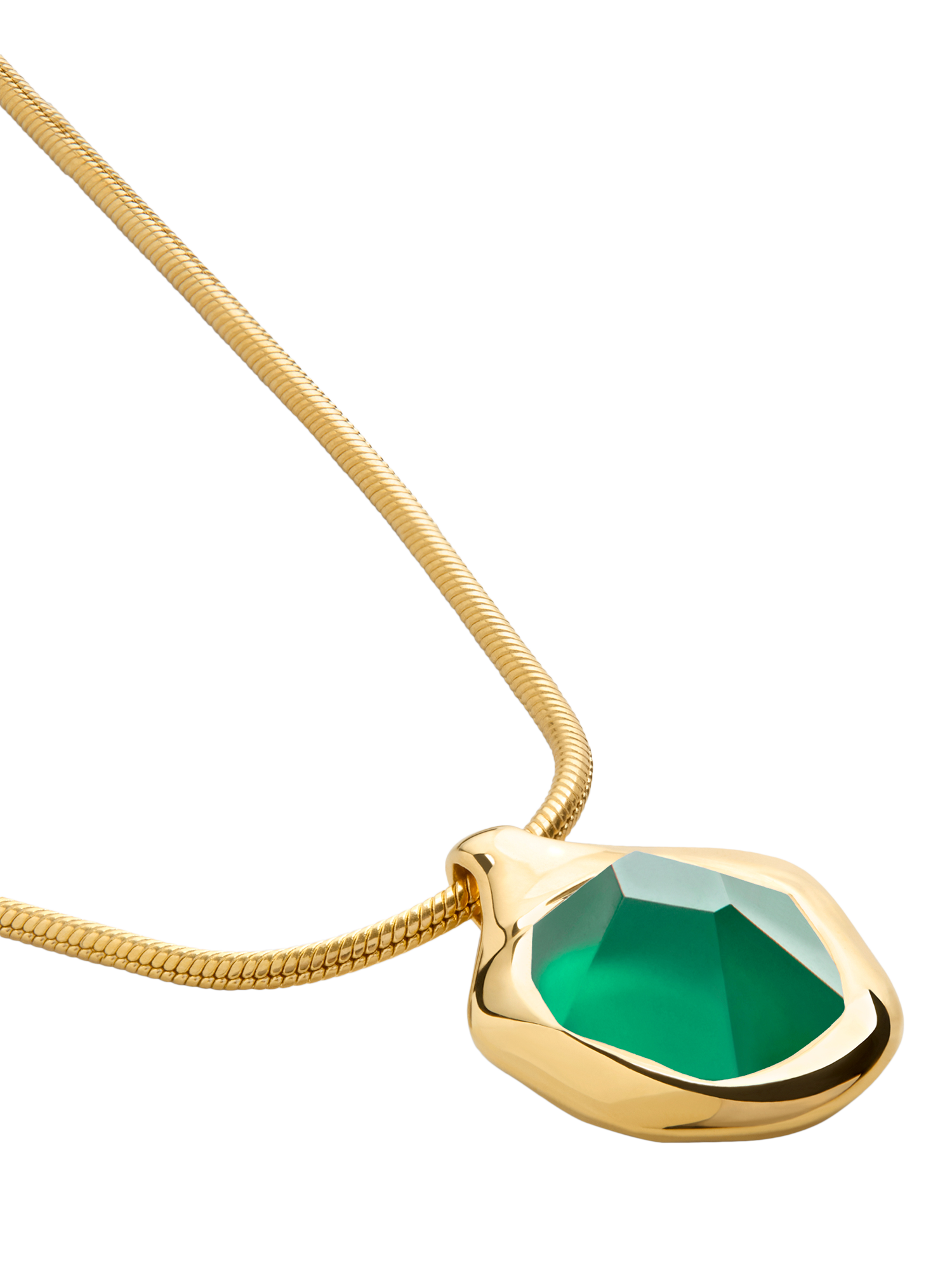 Product image 1 of 5, which shows Monica Vinader Odyssey Gemstone Snake Chain Necklace, Green Onyx/Gold