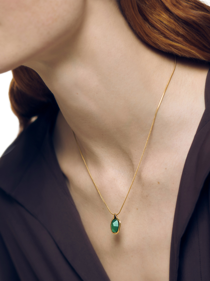 Monica Vinader Odyssey Gemstone Snake Chain Necklace, Green Onyx/Gold - view 2, Gold/Green