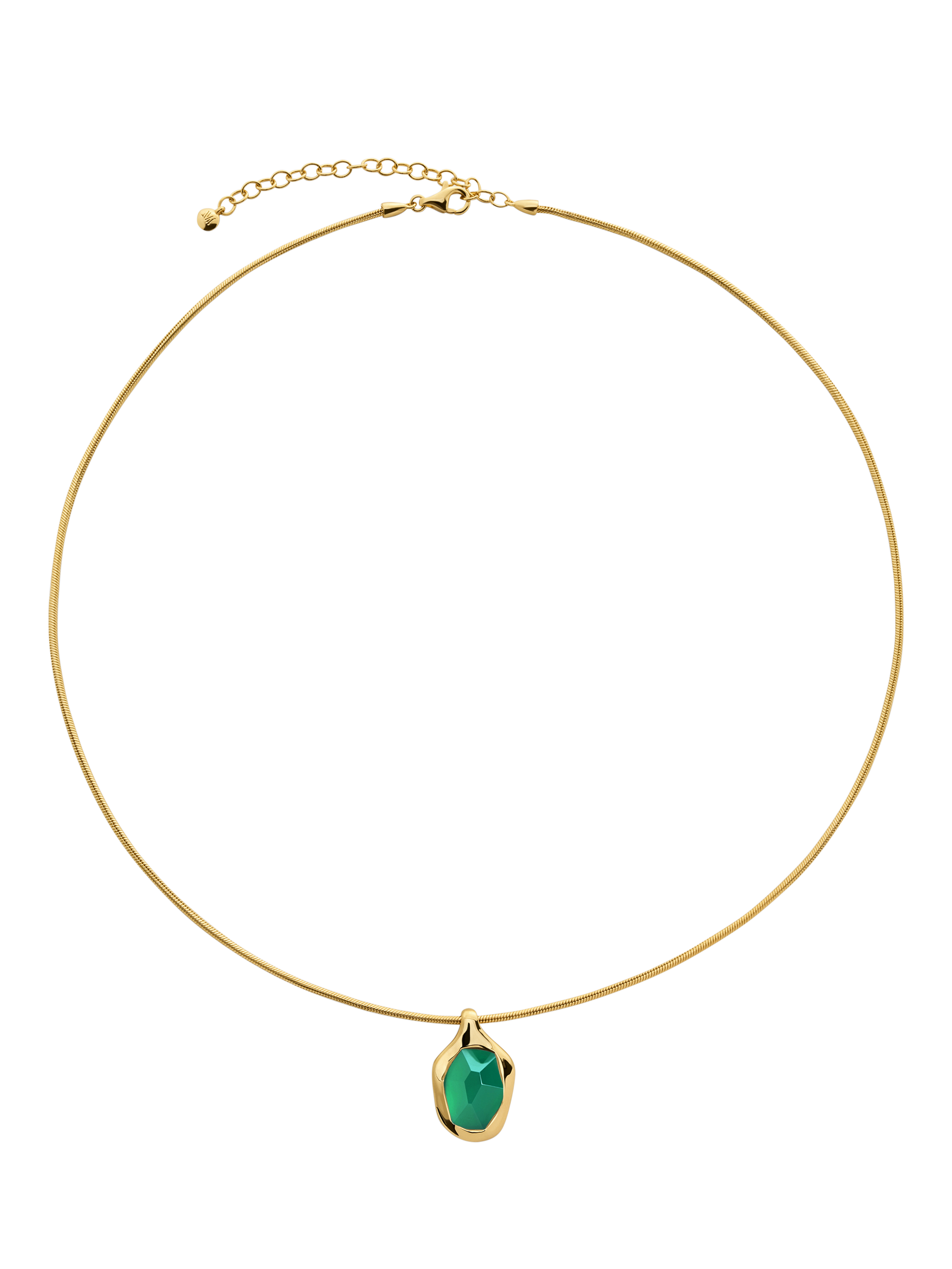 Product image 3 of 5, which shows Monica Vinader Odyssey Gemstone Snake Chain Necklace, Green Onyx/Gold