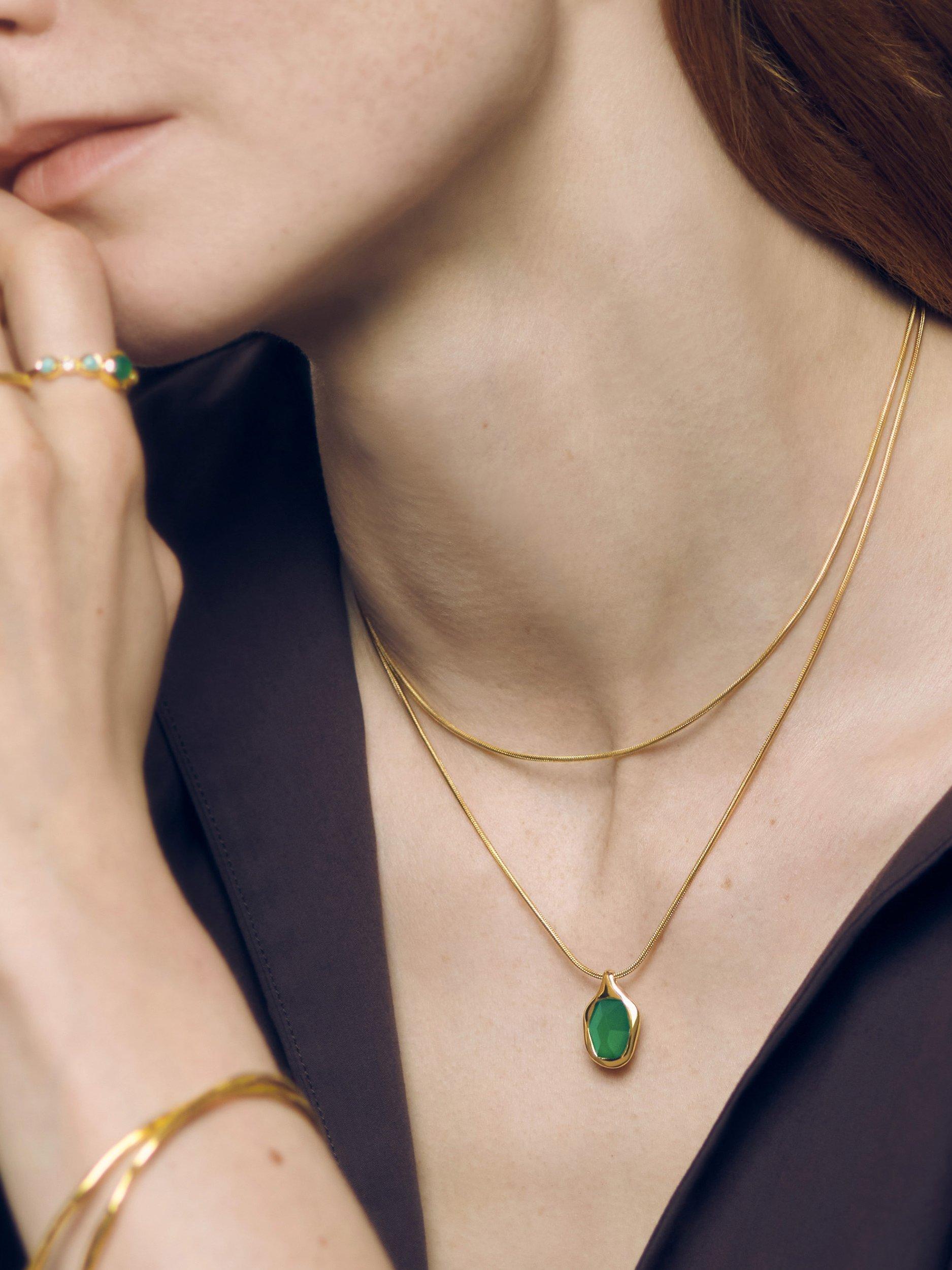 Product image 4 of 5, which shows Monica Vinader Odyssey Gemstone Snake Chain Necklace, Green Onyx/Gold