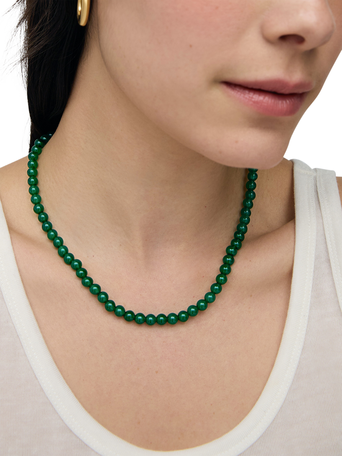 Product image 4 of 5, which shows Monica Vinader Bead Necklace, Green Onyx/Gold