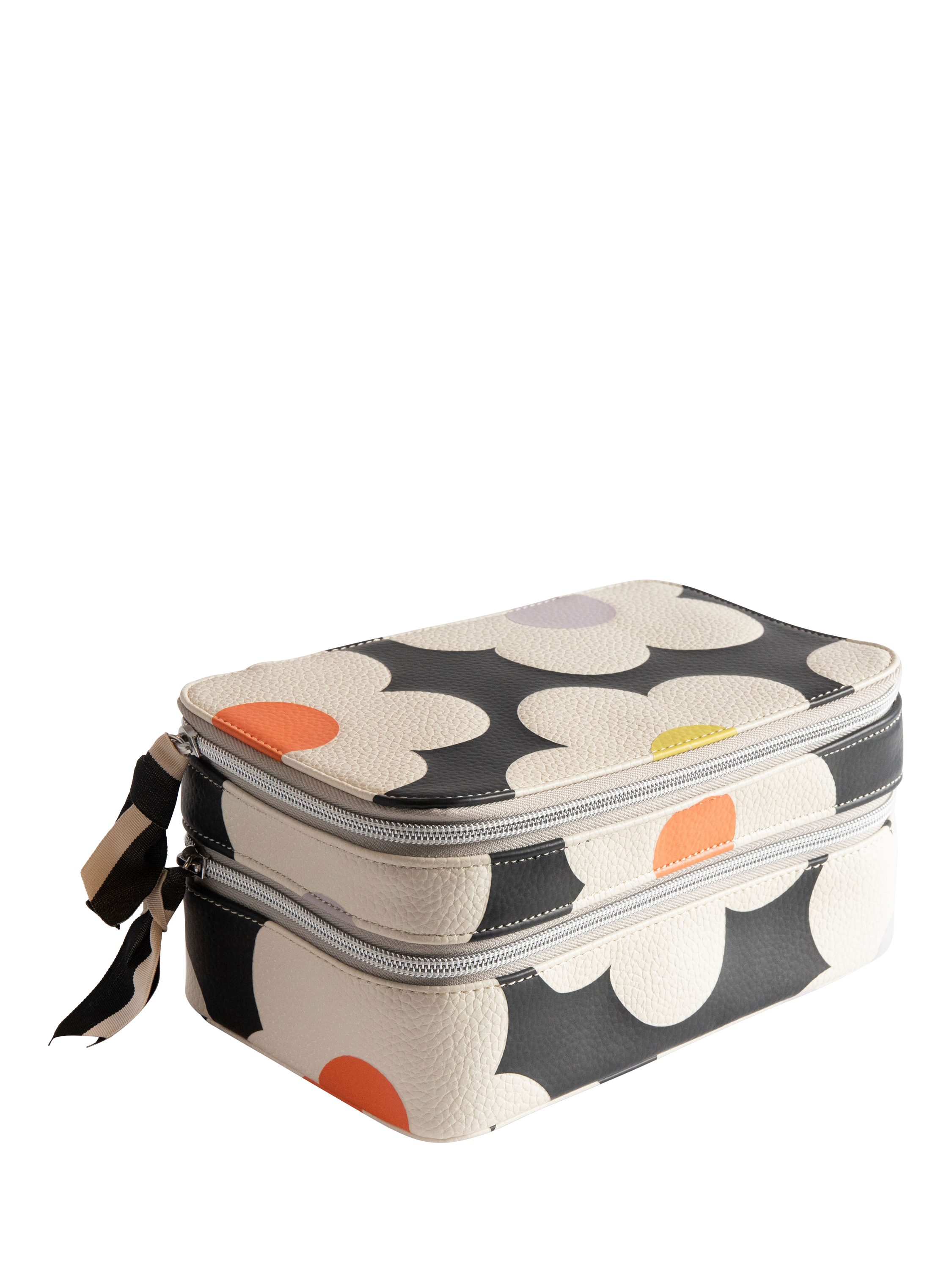 Product image 1 of 2, which shows Caroline Gardner Flower Print Makeup Bag, Charcoal