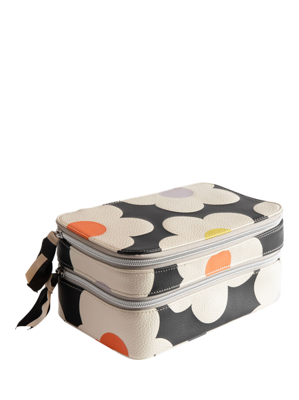 Caroline Gardner Flower Print Makeup Bag, Charcoal, Charcoal