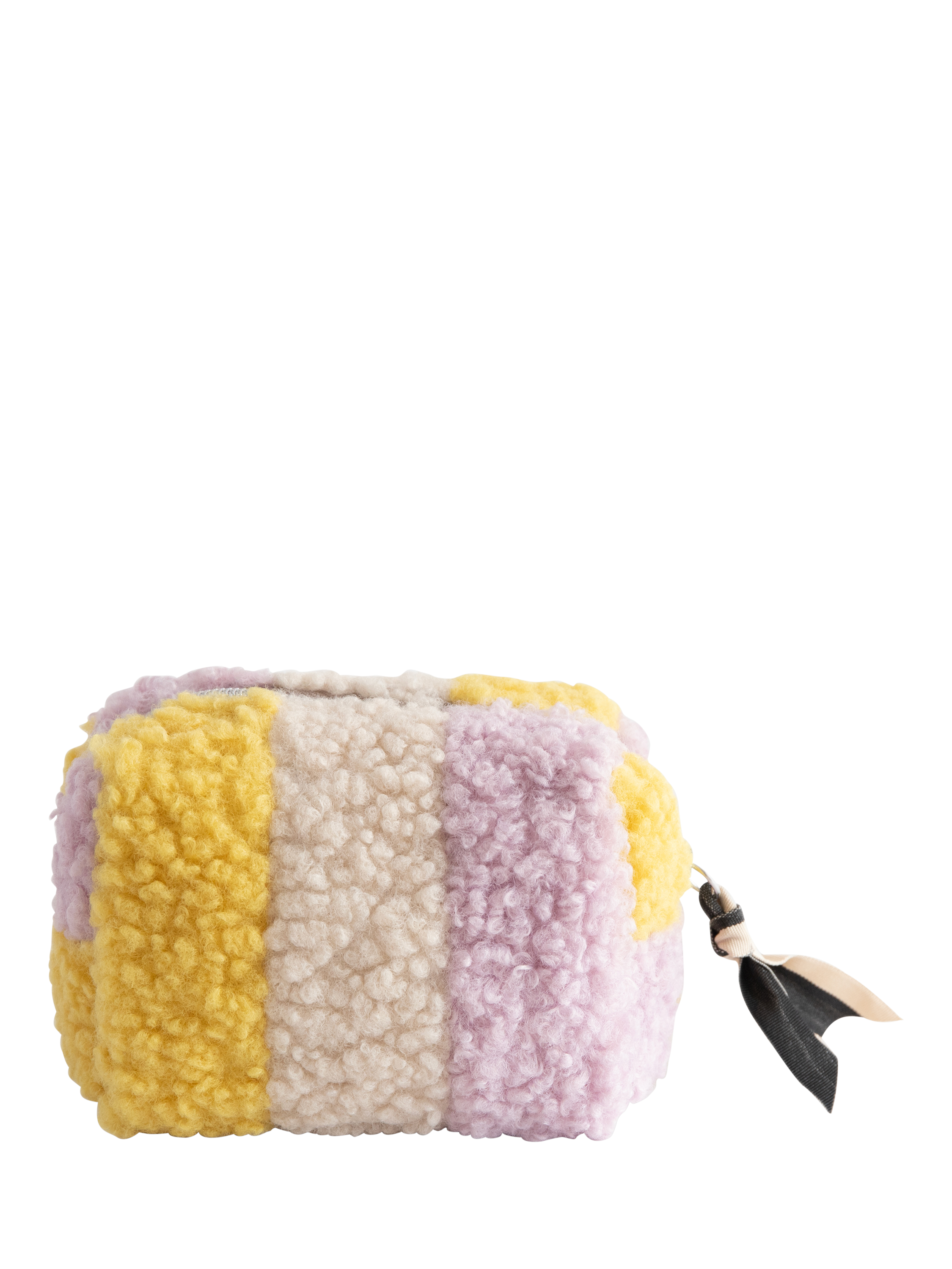 Product image 1 of 4, which shows Caroline Gardner Stripe Borg Makeup Bag, Natural