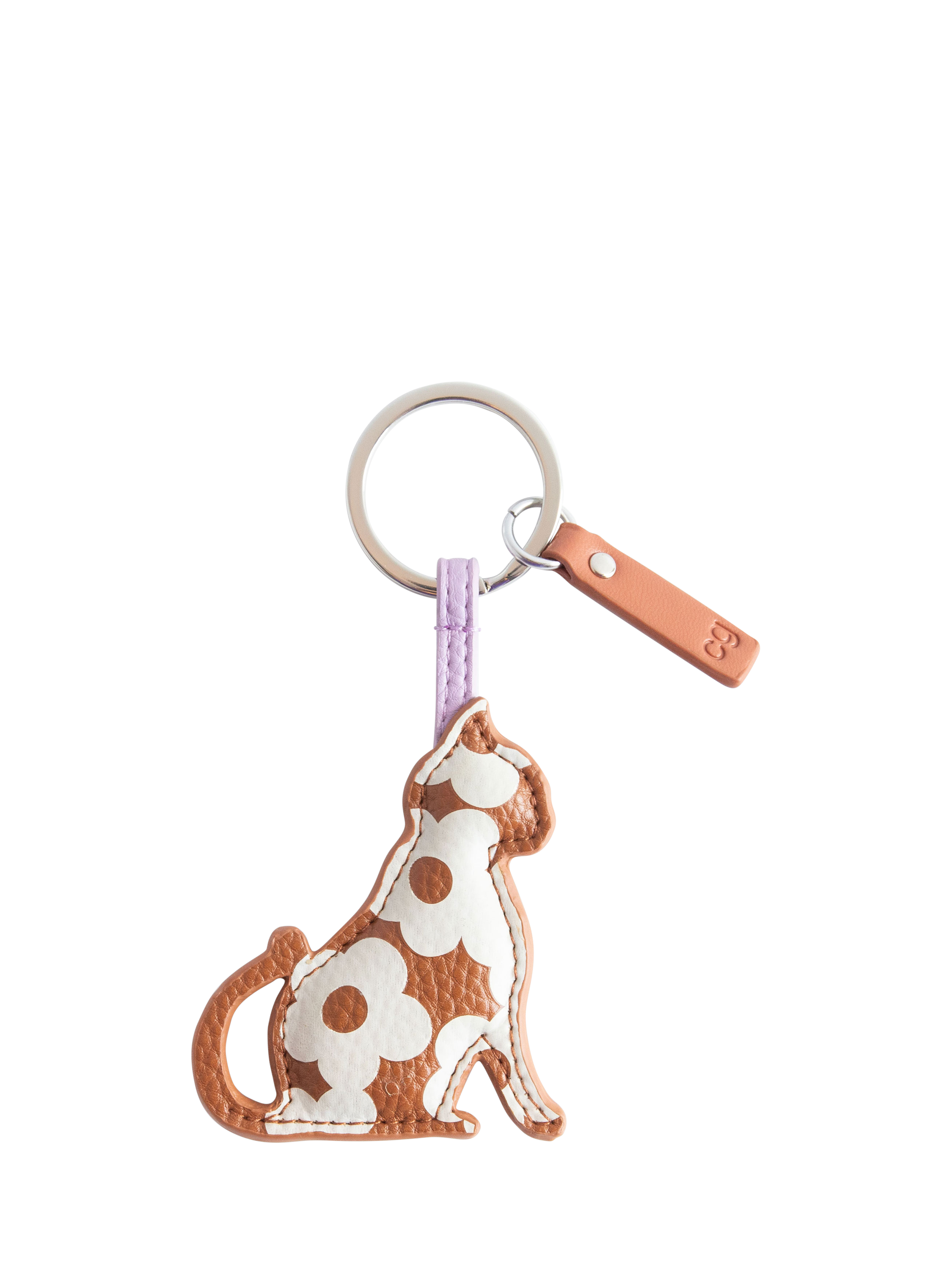 Caroline Gardner Floral Cat Keyring, Tan
