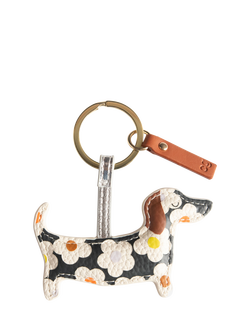 Caroline Gardner Flower Sausage Dog Keyring, Charcoal, Charcoal