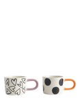 Caroline Gardner Spot/Heart Espresso Cups, Set of 2, Mono