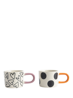 Caroline Gardner Spot/Heart Espresso Cups, Set of 2, Mono, Mono