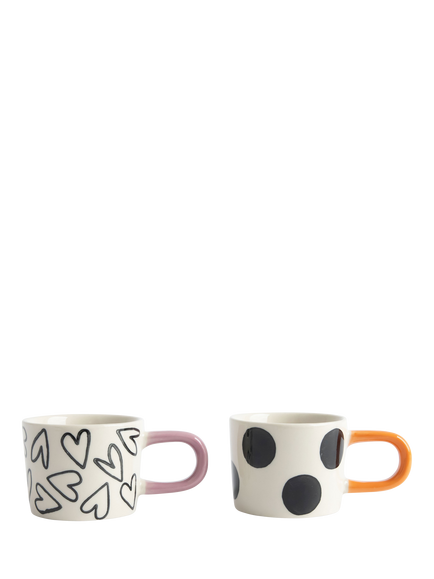 Caroline Gardner Spot/Heart Espresso Cups, Set of 2, Mono, Mono