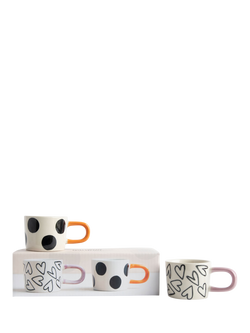 Caroline Gardner Spot/Heart Espresso Cups, Set of 2, Mono - view 2, Mono