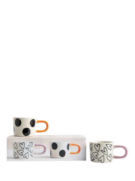 Caroline Gardner Spot/Heart Espresso Cups, Set of 2, Mono - view 2, Mono