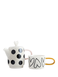 Caroline Gardner Spot/Heart Teapot & Cup Set, Multi