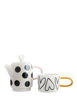 Caroline Gardner Spot/Heart Teapot & Cup Set, Multi - view 2, Multi