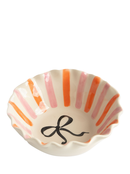 Caroline Gardner Bow Stripy Bowl, Pink, Pink