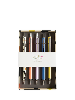 Caroline Gardner Colour Block/Floral Pens, Set of 5, Multi, Multi