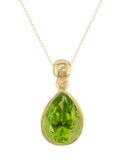 E.W Adams 9ct Gold Pear Drop Peridot Pendant Necklace, Yellow