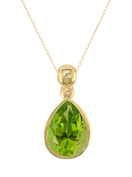 E.W Adams 9ct Gold Pear Drop Peridot Pendant Necklace, Yellow