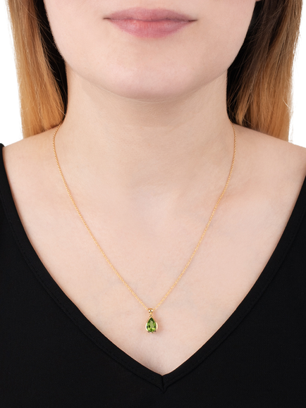 E.W Adams 9ct Gold Pear Drop Peridot Pendant Necklace - view 2, Yellow