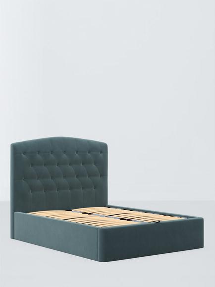 John Lewis Rue Ottoman Storage Upholstered Bed Frame, Double, Deep Velvet Petrol