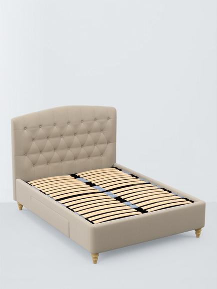 John Lewis Rue 2 Drawer Upholstered Bed Frame, Double, Brushed Tweed Beige