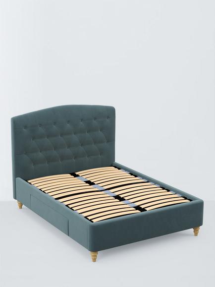 John Lewis Rue 2 Drawer Upholstered Bed Frame, Double, Deep Velvet Petrol