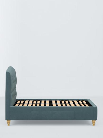 John Lewis Rue 2 Drawer Upholstered Bed Frame, Double - view 2, Deep Velvet Petrol