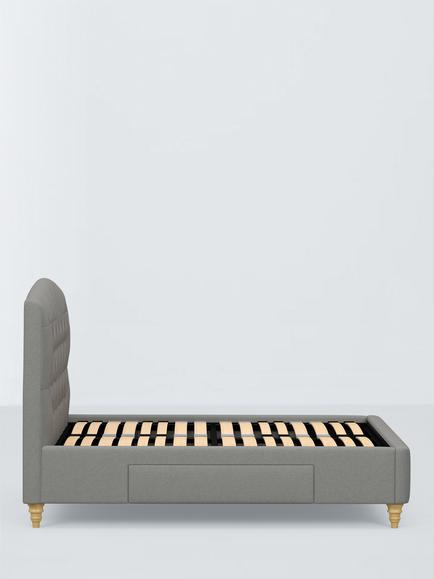 John Lewis Rue 2 Drawer Upholstered Bed Frame, Double - view 2, Soft Twill Smoke